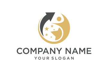 Growth arrow icon with stars and human figure logo design 