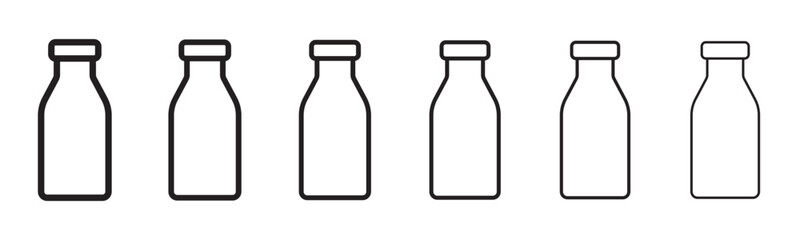 Bottle line icons set. Milk bottle icon. Milk jar icon.