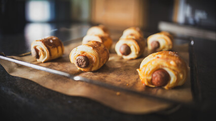 baked in the oven - vienna sausage in puff pastry