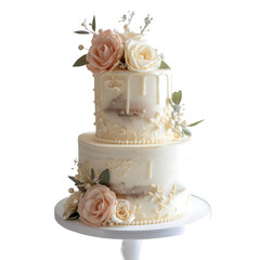 wedding cake with roses and flowers