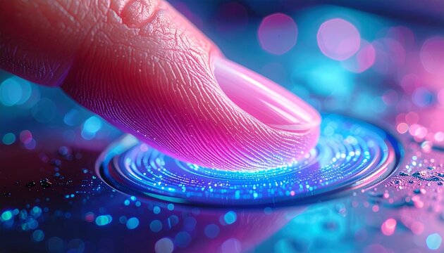 Biometric authentication with a glowing fingerprint scanner for digital access.