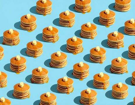 Stacked pancakes on a blue background