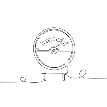 Galvanometer continuous line art, black and white, symbolizing measurement and electricity, with copy space