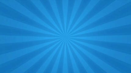 Blue radial burst background with sun rays pattern, abstract bright comic style backdrop for design or banner