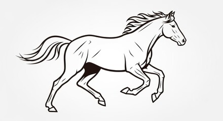 Obraz premium A stylized, black and white line drawing of a powerful horse in full gallop