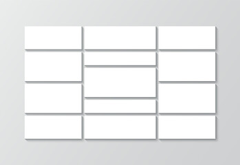 Portfolio images mockup. Mosaic picture frame. Scrapbook brandboard template. Mood board background. Gallery banner. Album moodboard grid. Photo collage square layout. Vector illustration