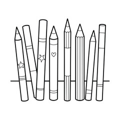Crayons kids and adults coloring page in hand drawn line art style. Printable black and white illustration for mindfulness, creativity, and relaxing art activities.
