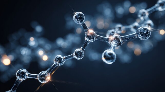 A glass molecular structure with a dark background.