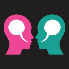 Communication Concept – Two Human Heads with Speech Bubbles Representing Dialogue and Connection