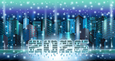 Happy New 2026 year in Winter City card, vector illustration