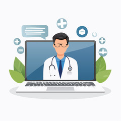Doctor Consultation Via Laptop Screen.