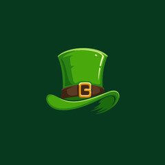 Vibrant Green Leprechaun Top Hat Vector Illustration with Golden Buckle for St. Patrick's Day