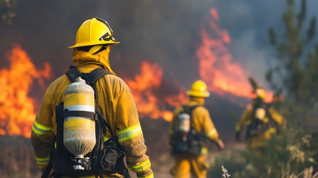 Firefighters battling wildfires in california action scene emergency response fiery environment close-up view heroism and courage