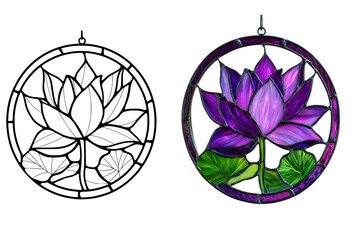 Purple Lotus Stained Glass Suncatcher – Lotus Flower Window Hanging Art