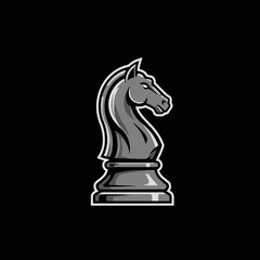 Stylized Grayscale Chess Knight Vector Illustration for Strategic Design
