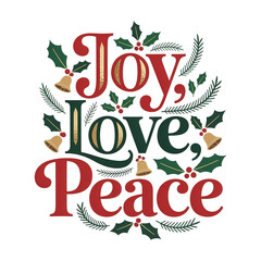 Vintage Joy Love Peace Gold Red Green Text