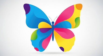 A stylized butterfly unfolds its wings, painted with vibrant, abstract splashes of color