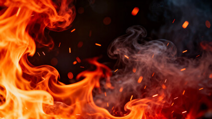 Fototapeta premium Flames and smoke with glowing embers