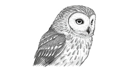 Detailed black and white sketch of a barred owl with intricate feather patterns