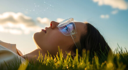 Woman Wearing Futuristic AR Glasses in Nature