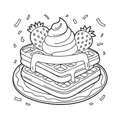 Pancake stack kids and adults coloring page in hand drawn line art style. Printable black and white illustration for mindfulness, creativity, and relaxing art activities.
