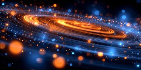 Obraz premium A vibrant spiral galaxy with glowing rings and scattered stars in deep space