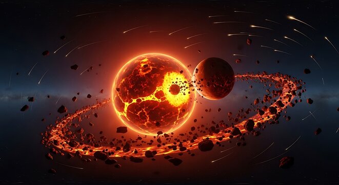 Cosmic Collision - A Fiery Planetary Impact in Deep Space.