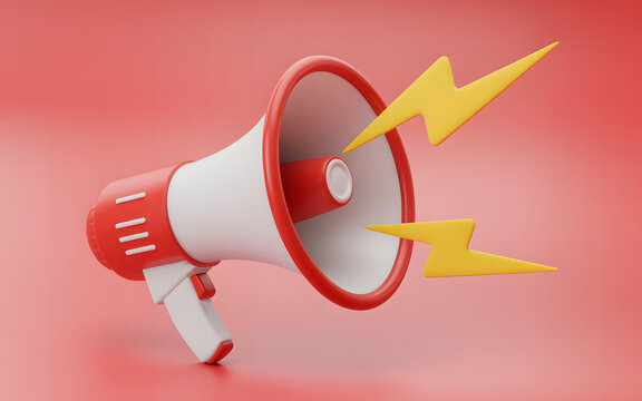 A red and white megaphone with yellow lightning bolts on a red background in a studio shot abstract background | seamless patterns - Powered by Adobe