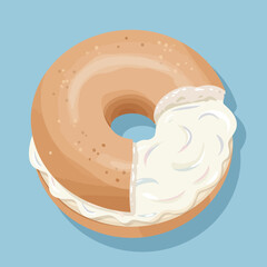 Flat Style Delicious Bagel with Cream Cheese Filling Sweet Breakfast