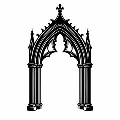 Ornate Gothic Cathedral Archway Vector Illustration in Black and White