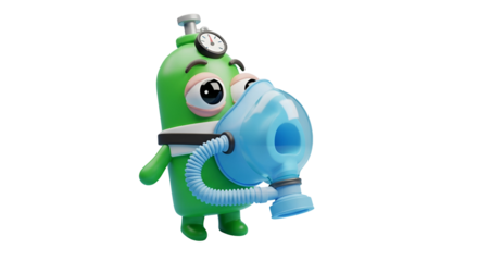 3d icon of cartoon character wearing oxygen mask isolated on transparent background medical emergency and respiratory support