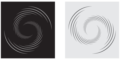 Spiral with lines as dynamic abstract vector background or logo or icon. Yin and Yang symbol. Black spiral on white background and white spiral on black background.