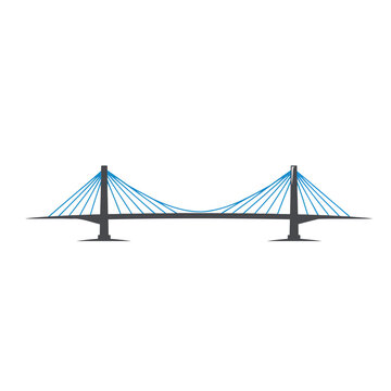 Modern Minimalist Cable-Stayed Bridge Vector Illustration with Blue Cables