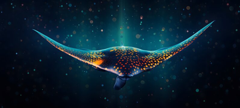 Pointillist grunge design of manta birostris with abstract dotted pattern,generative AI
