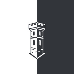 Monochrome Minimalist Castle Tower Vector Illustration with Duality and Negative Space