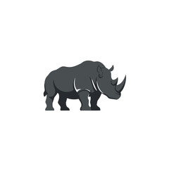 Stylized Dark Gray Rhinoceros Vector Illustration on White Background