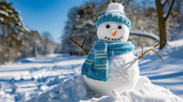 Cheerful snowman embracing winter joy and the festive spirit of the holiday season outdoors