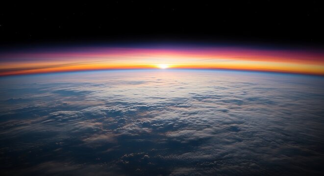 Earths Horizon - A Stunning View of Sunrise from Space.
