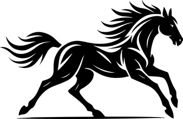 Obraz premium Tribal Running Horse Vector Silhouette – Powerful Black Stallion in Motion, Artistic Line Design