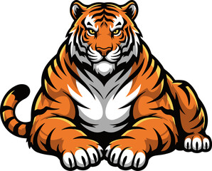 Naklejka premium Vector illustration of a sitting tiger with a strong and majestic expression