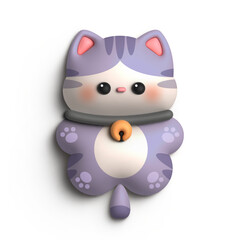 3D Render Chibi Character Cat Doll With Purple Motif, Cat Character Keychain Illustration Design