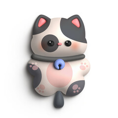 3D Render Chibi Character Cat Doll With Black Motif, Cat Character Keychain Illustration Design