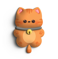 3D Render Chibi Character Cat Doll With Orange Motif, Cat Character Keychain Illustration Design