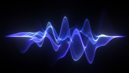 Blue sound waves and purple neon futuristic audio waveform graph. Abstract audio visualizer and sound analyzer interface with equalizer HUD elements. Perfect for music visuals, technology backgrounds, ©  Seamless Loop