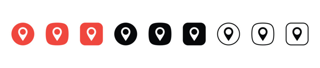 location pin logo icon set red black outline flat map gps place marker app symbol navigation mobile ui