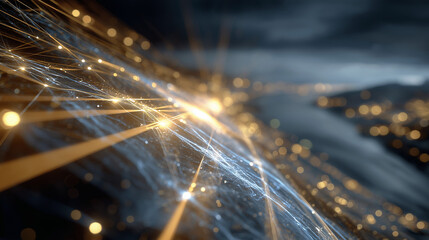 Digital Network: A vibrant digital network of interconnected pathways weaves through the modern cityscape, symbolizing seamless global connections and cutting-edge technology