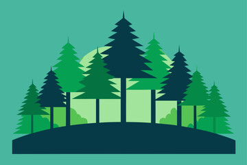Obraz premium Illustration of forest with trees and a moon behind