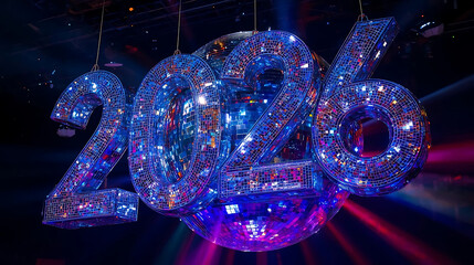 Blue Neon 2026 Numbers with Bright Sparkle and Futuristic Celebration Energy