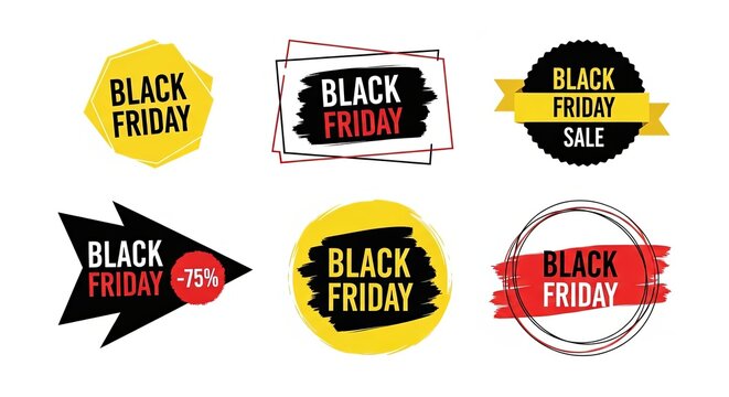 A versatile collection of modern Black Friday promotional banners and discount labels, ideal for seasonal retail campaigns and special sales events