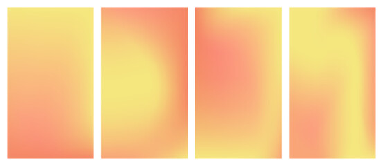 Sunset blur pastel set. Soft backgrounds in sunrise colors, peach yellow tones. Warm mesh gradient pack for modern design, social media posts, branding, creative projects.